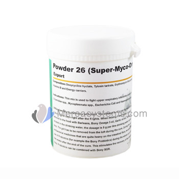 Pigeons Produts and Supplies: Powder 26 (Super-Myco-Ornimix) 100gr, (highly effective treatment against upper respiratory infections)