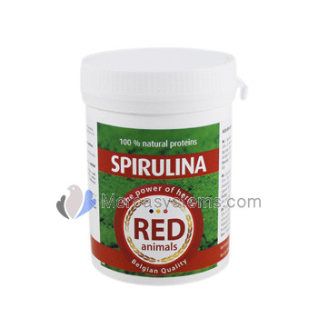 The Red Pigeon Spirulina 80 gr, (a natural green algae with a protein content over 55%). 